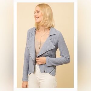 Anthropolgie Dove Gray (Light Blue Undertone) Boucle Terry Moto Jacket. EUC!